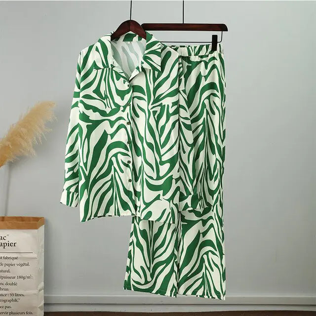 Conjunto de Pantalones de Rayas Sueltos Elegantes con Top de Manga Larga