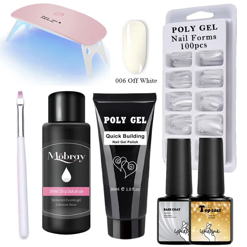 Kit de Poly Gel pour Nail Art Français avec Pinceau UV et Conseils d'Ongles
