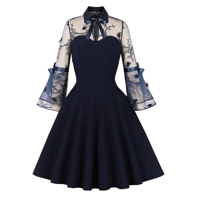 Robe de fête rétro en maille brodée élégante des années 1950
