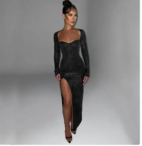 Slim Fit Long Sleeve Dress with Side Slit