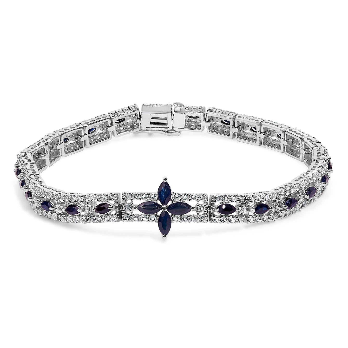 Pulsera de Zafiro Azul Oscuro y Topacio de Plata Esterlina Art Deco