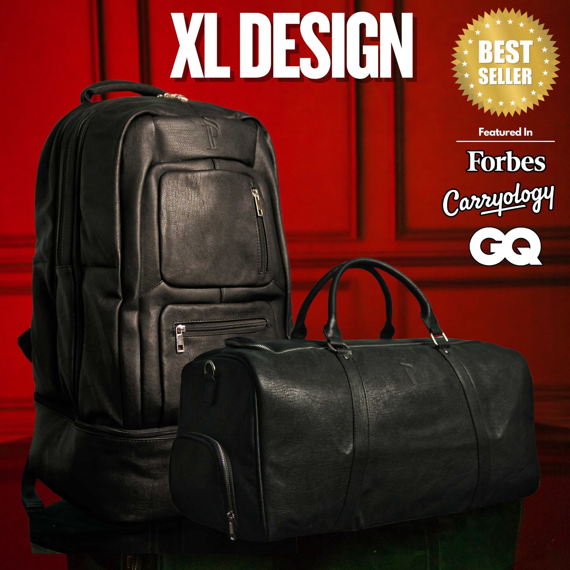 Black Leather XL Signature Bag Set (XL Signature Backpack and Duffle Bag) - Korvel
