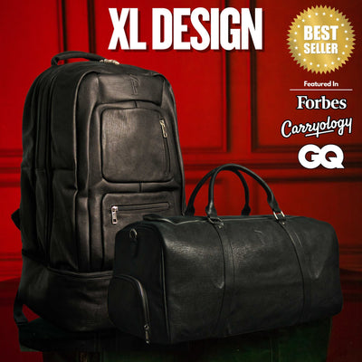Black Leather XL Signature Bag Set (XL Signature Backpack and Duffle Bag) - Korvel