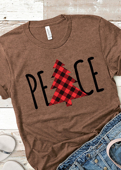 Camiseta de la paz con árbol de Navidad a cuadros XMS0001BRWN