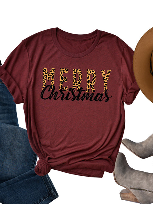 Camiseta de leopardo con texto "Feliz Navidad" XMS0049