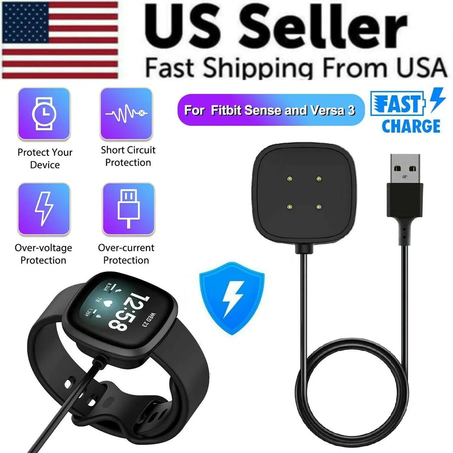 Chargeur sans fil premium pour Fitbit Sense et Versa 3