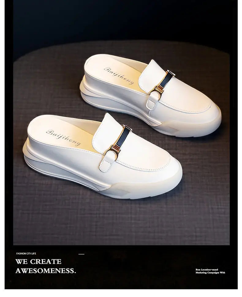 Sandales à plateforme blanches en cuir pour femmes - Style Baotou