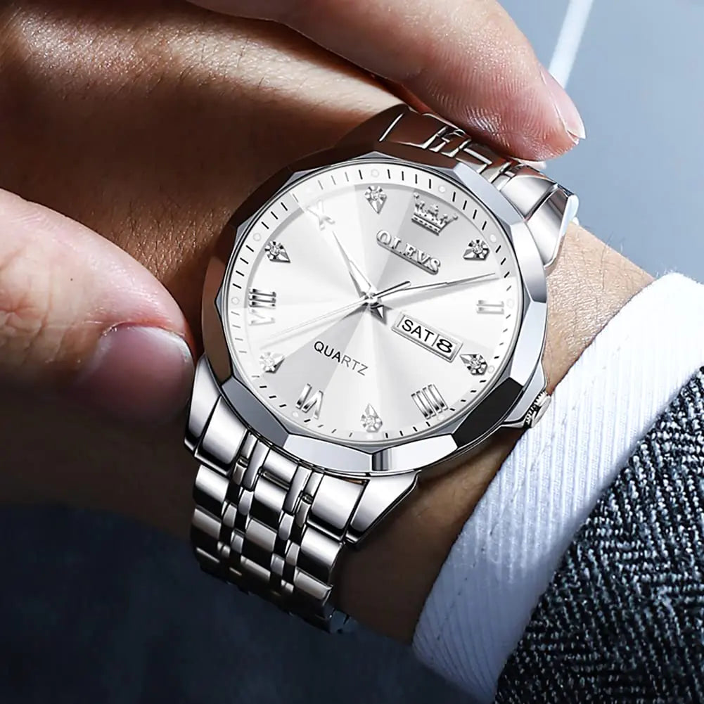 Montre analogique de luxe OLEVS pour homme en deux tons avec diamants