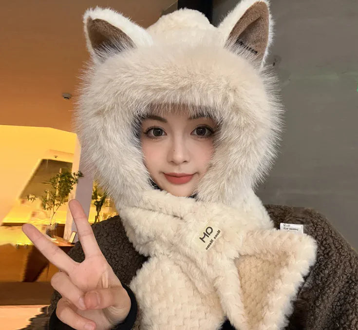 Chapeau à oreilles de renard en fourrure mignonne pour l'automne et l'hiver
