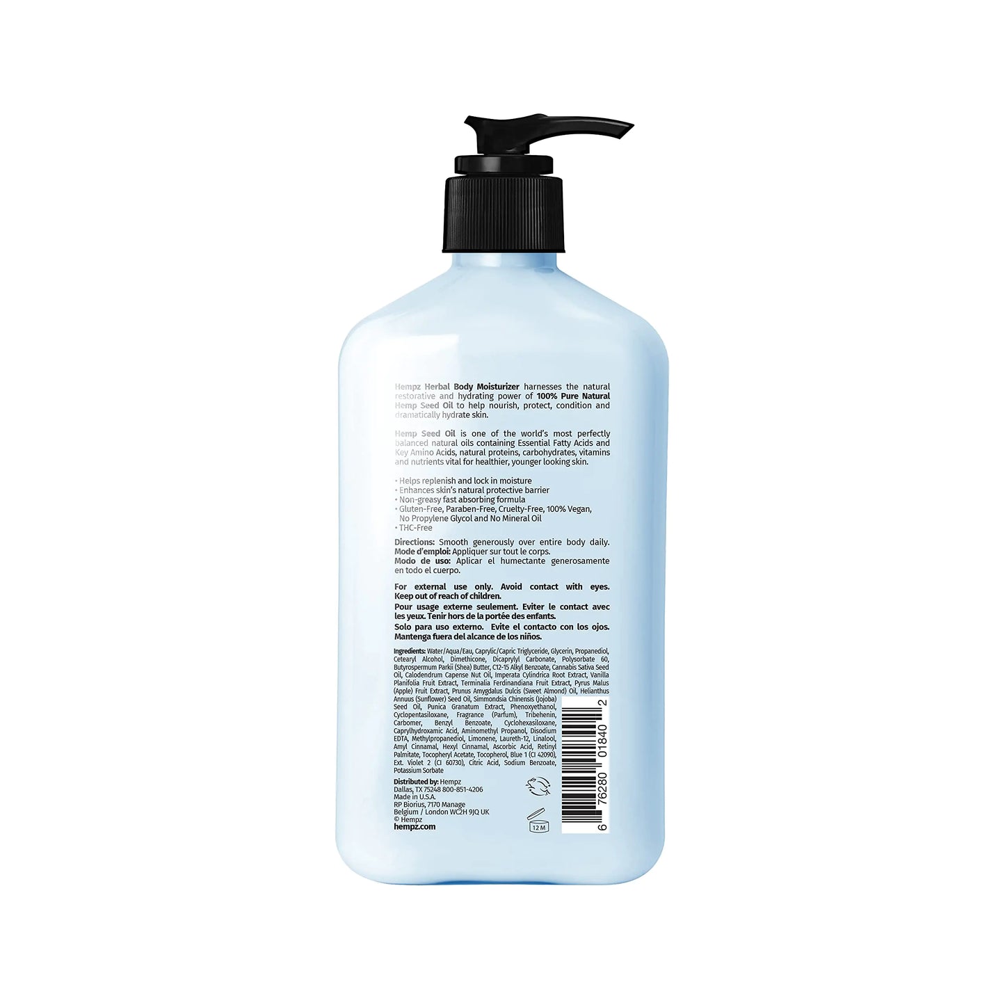 HEMPZ Triple Moisture Body Moisturizer, 17 Oz - Hydrating Lotion
