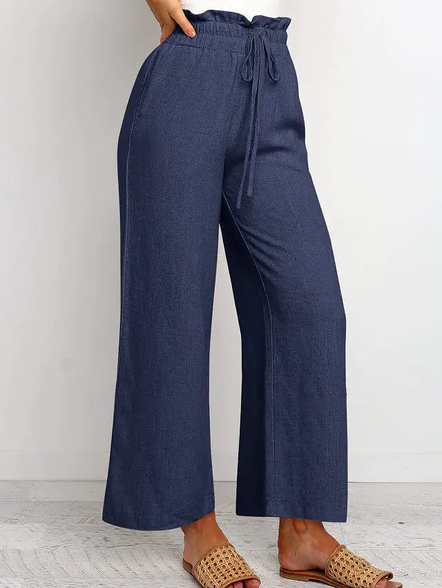 Pantalones Harem de Pierna Ancha con Cintura Elástica - Estilo Corto