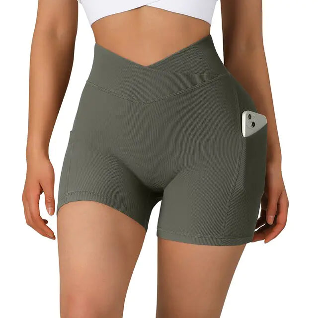 Shorts de Yoga Sin Costuras de Cintura Alta para Mujeres