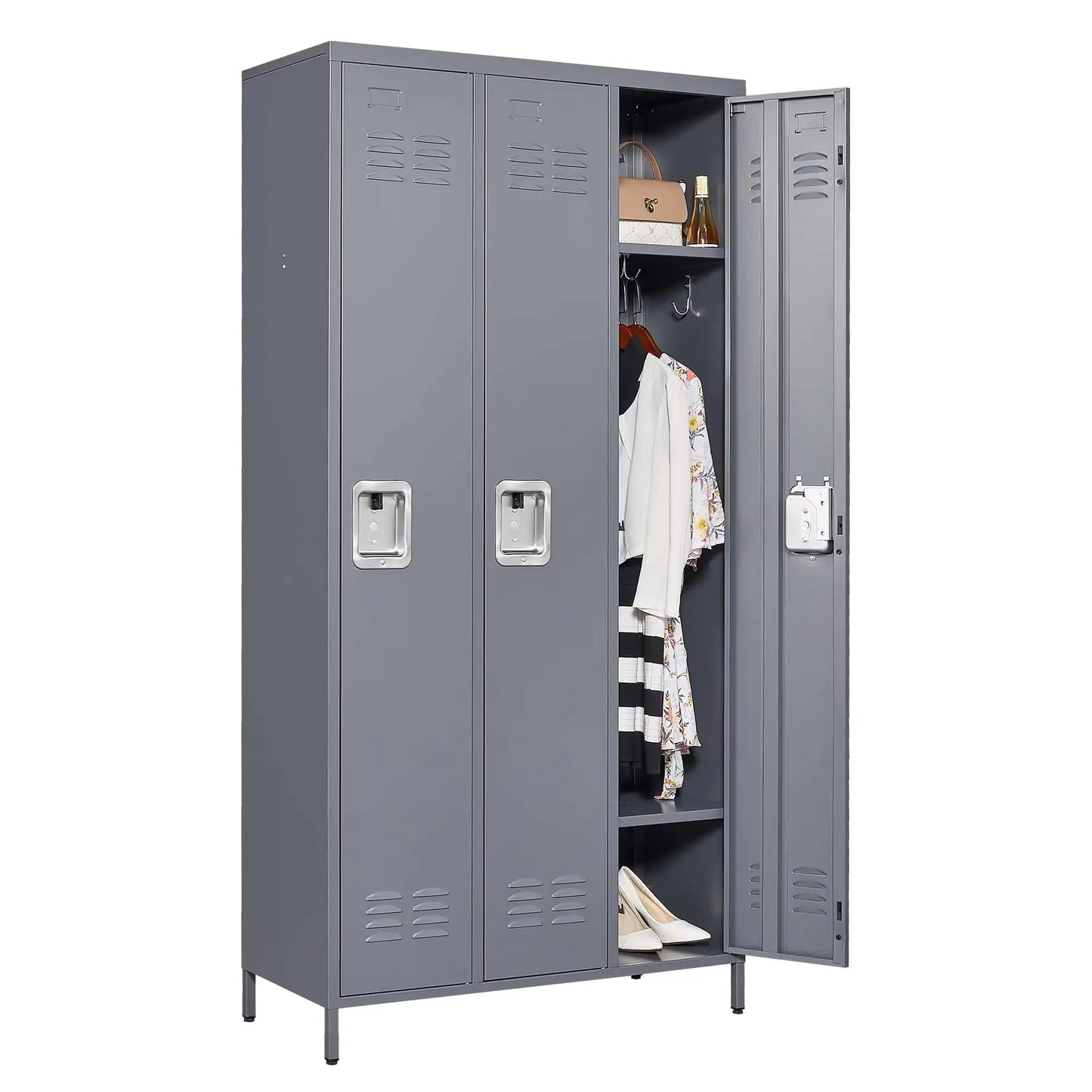 3 Casier Métalliques pour Employés - Solution de Rangement Grise de 72 Pouces de Hauteur