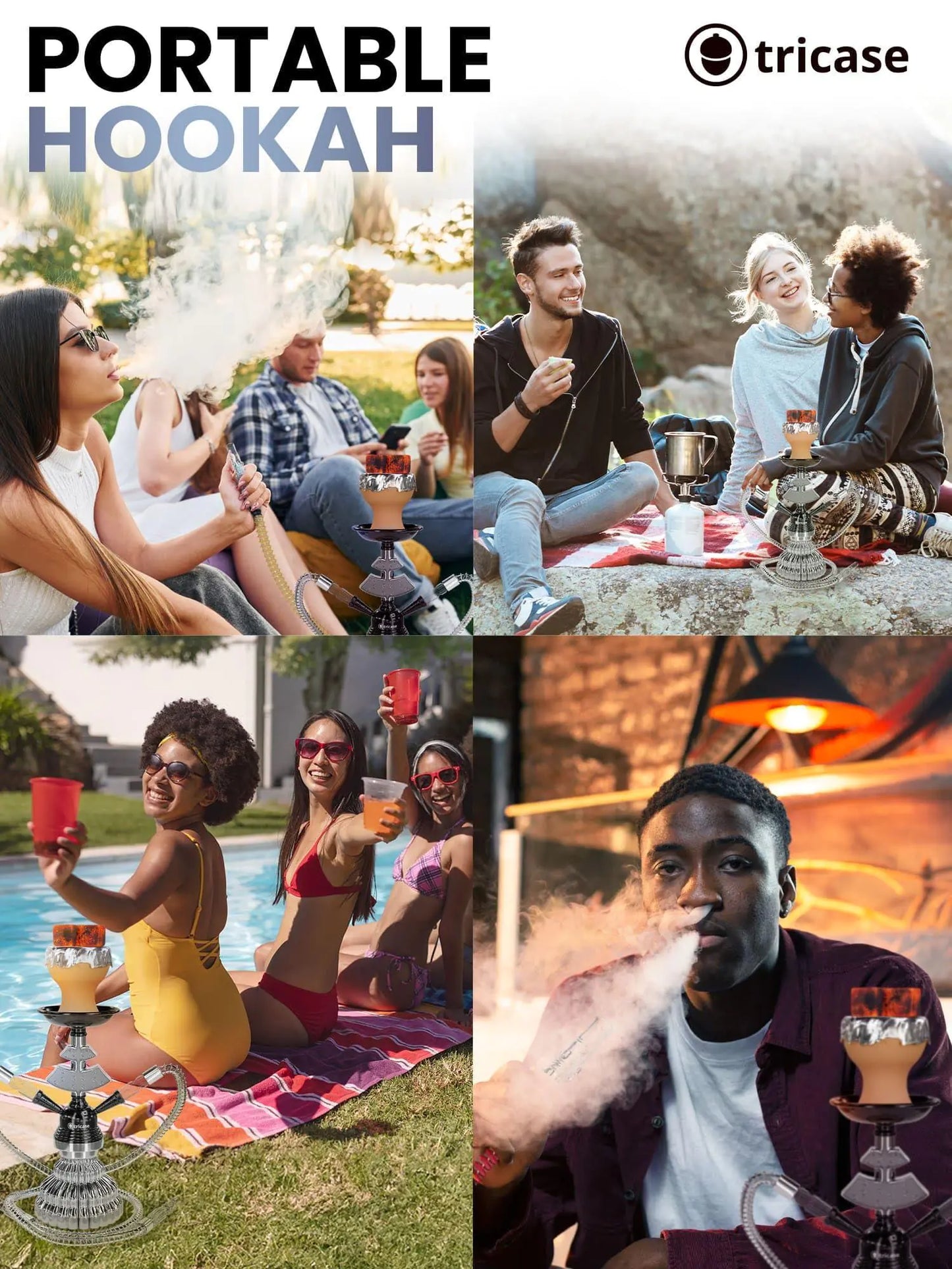 Ensemble de Hookah Premium Blanc et Noir avec Deux Tuyaux