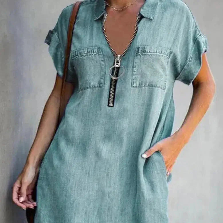 Elvira Zip-Up Denim Dress
