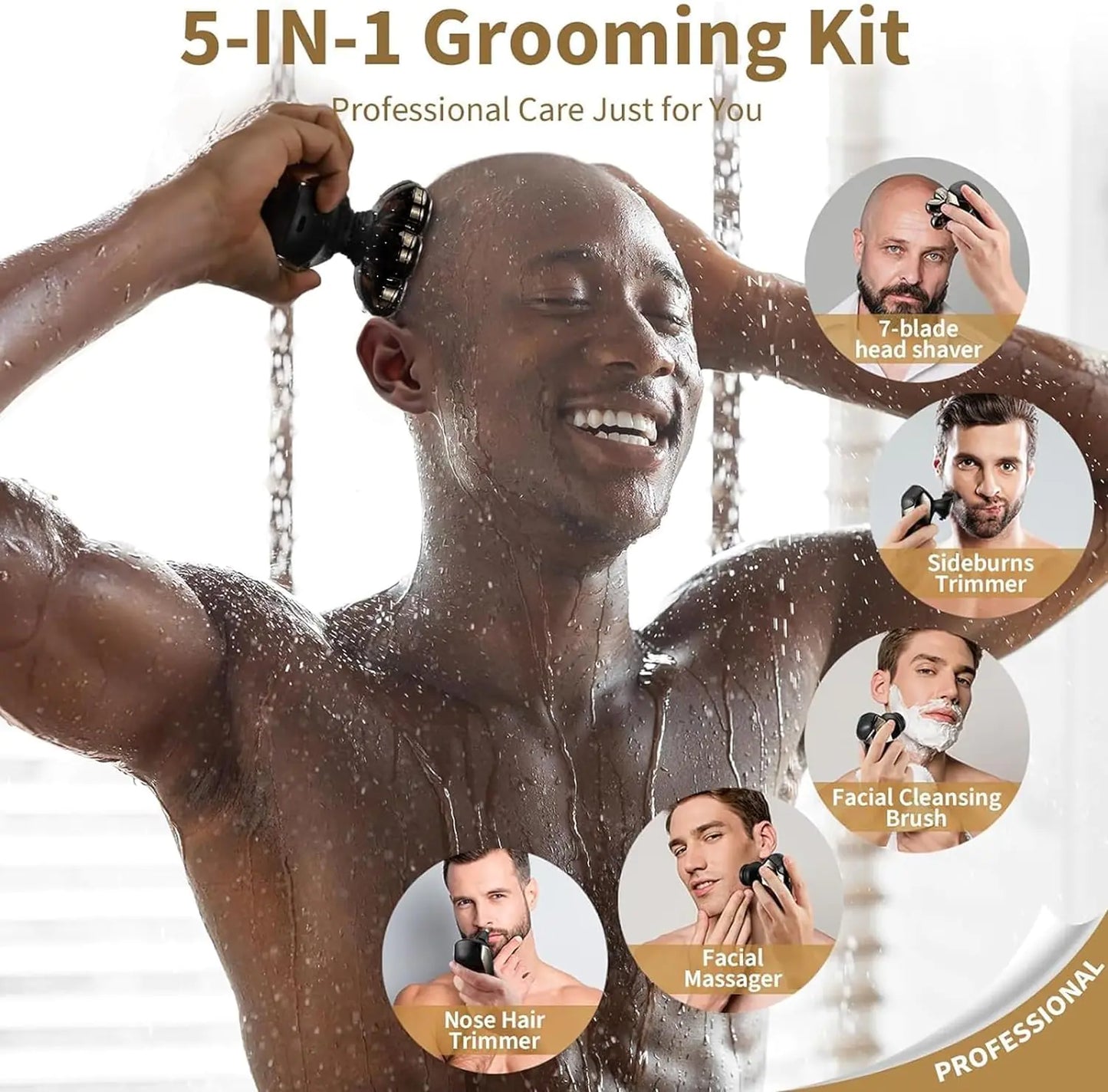SHPAVVER 5-in-1 Electric Razor for Bald Men - IPX7 Waterproof