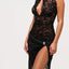 Elegant Hollow Out Lace Sleeveless High Slit Dress