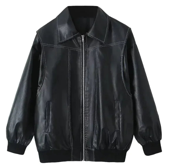 Chaqueta de moto con cremallera para mujer con diseño de solapa