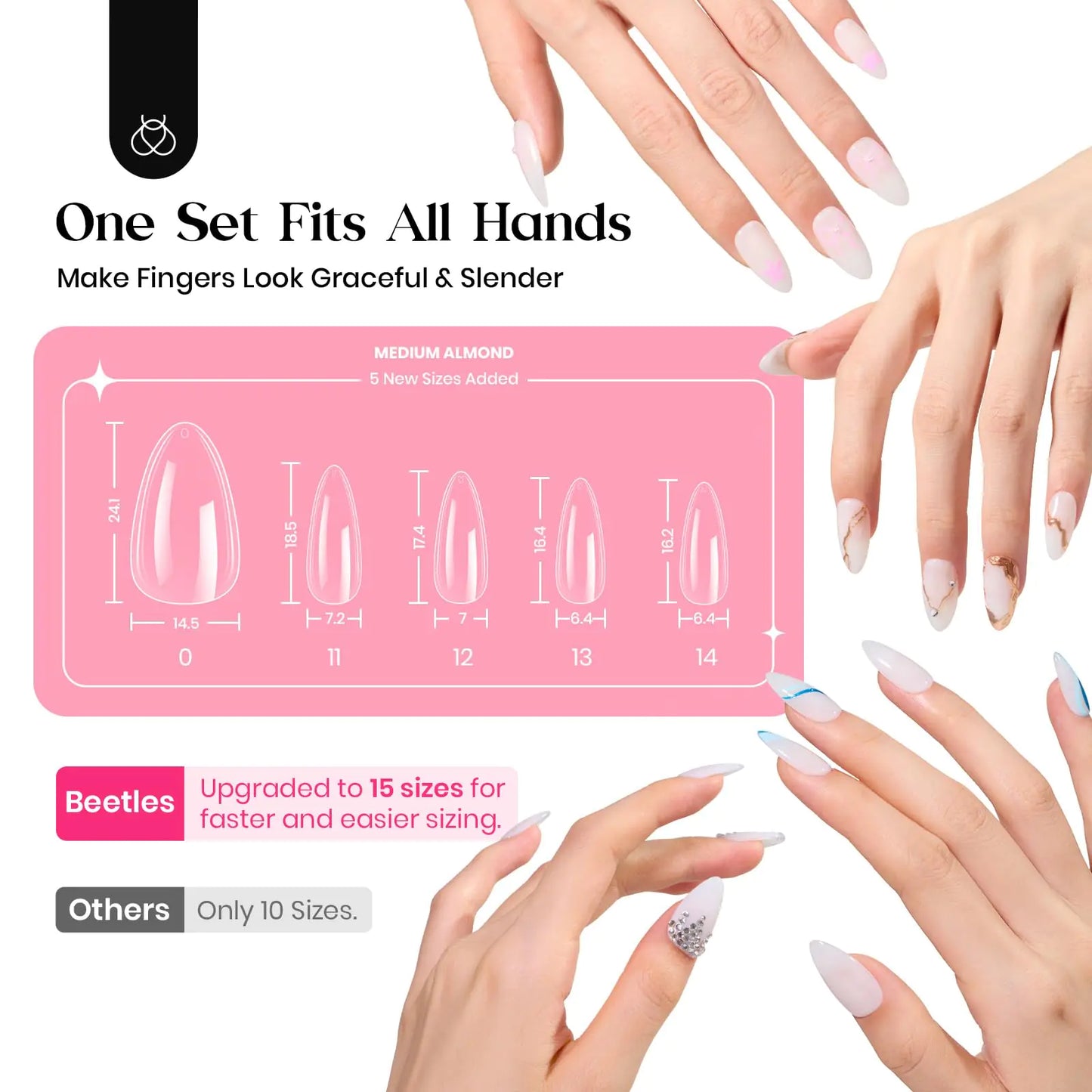 Kit de Uñas de Gel Beetles - 600 Piezas de Tips de Uñas Almendra Mediana y Esmalte de Gel Blanco Lec