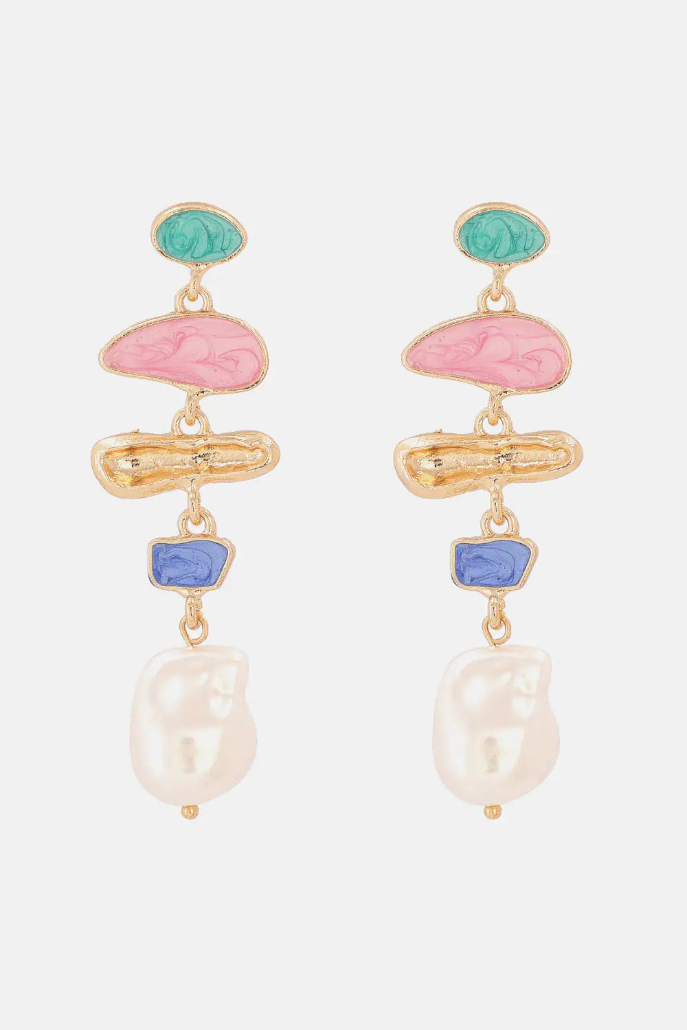 Boucles d'oreilles pendantes en alliage de zinc et perles synthétiques en forme anormale