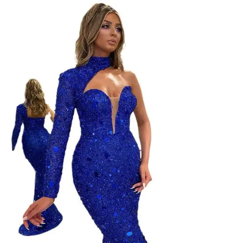 Vestido de fiesta elegante con lentejuelas y mangas largas