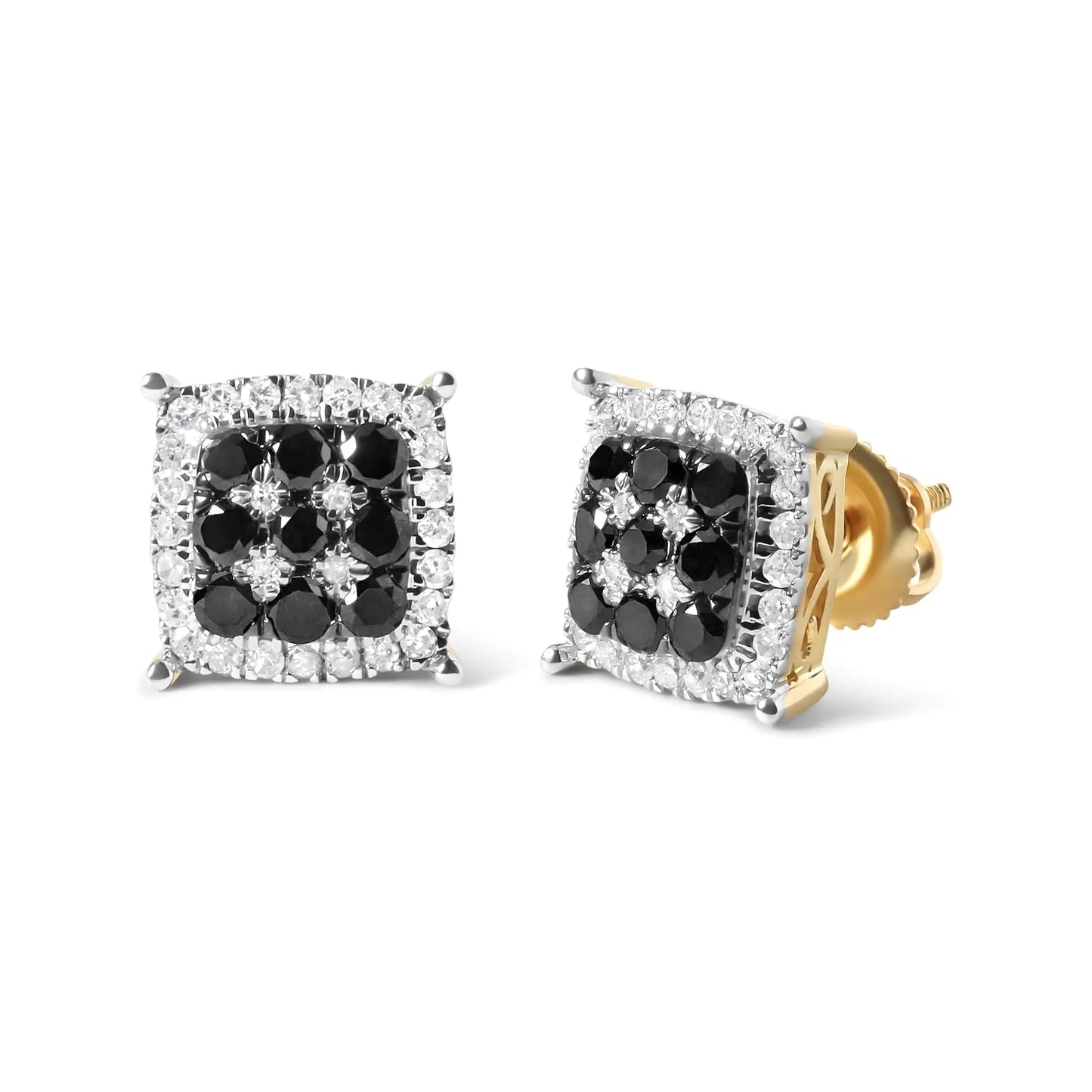 Men's 10K Yellow Gold Black and White Diamond Earrings
