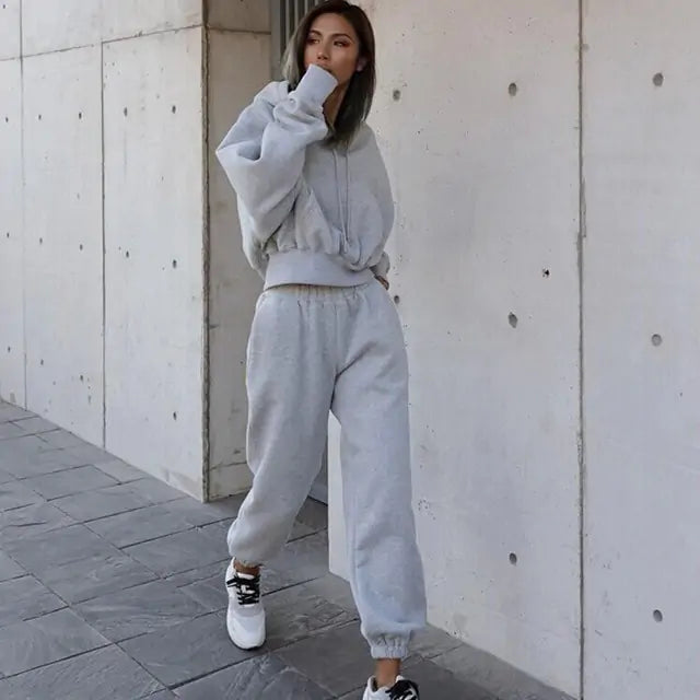 Ensemble de Sweat à Capuche et Pantalon en Fleece Chaud pour Femmes