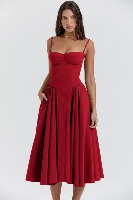 Vestido Midi Elegante con Tirantes de Espagueti