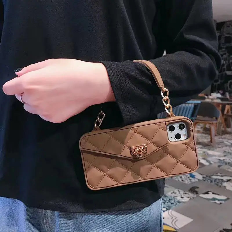 Coque de téléphone de luxe pour femmes avec lanière en chaîne