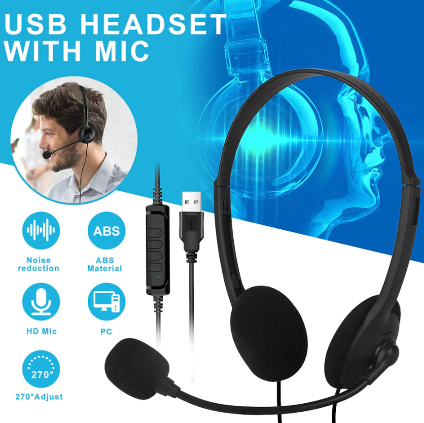 Premium USB Headset with Noise Cancelling Microphone for PC