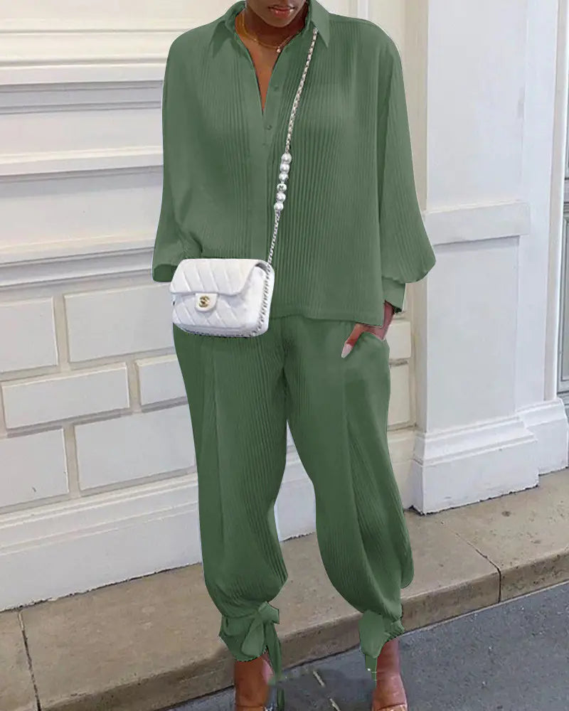 Women's Wrinkle-Resistant Long Sleeve Shirt Set