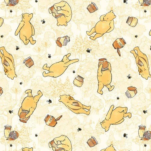 Tissu en coton jaune classique Winnie Bears - 43"/44" par yard
