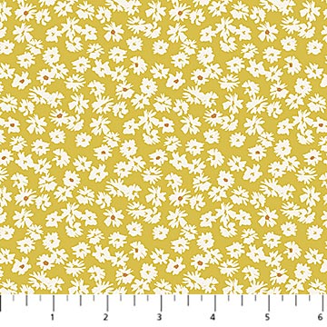 Tissu en coton tendre à motifs de marguerites jaunes - 44"/45" par yard