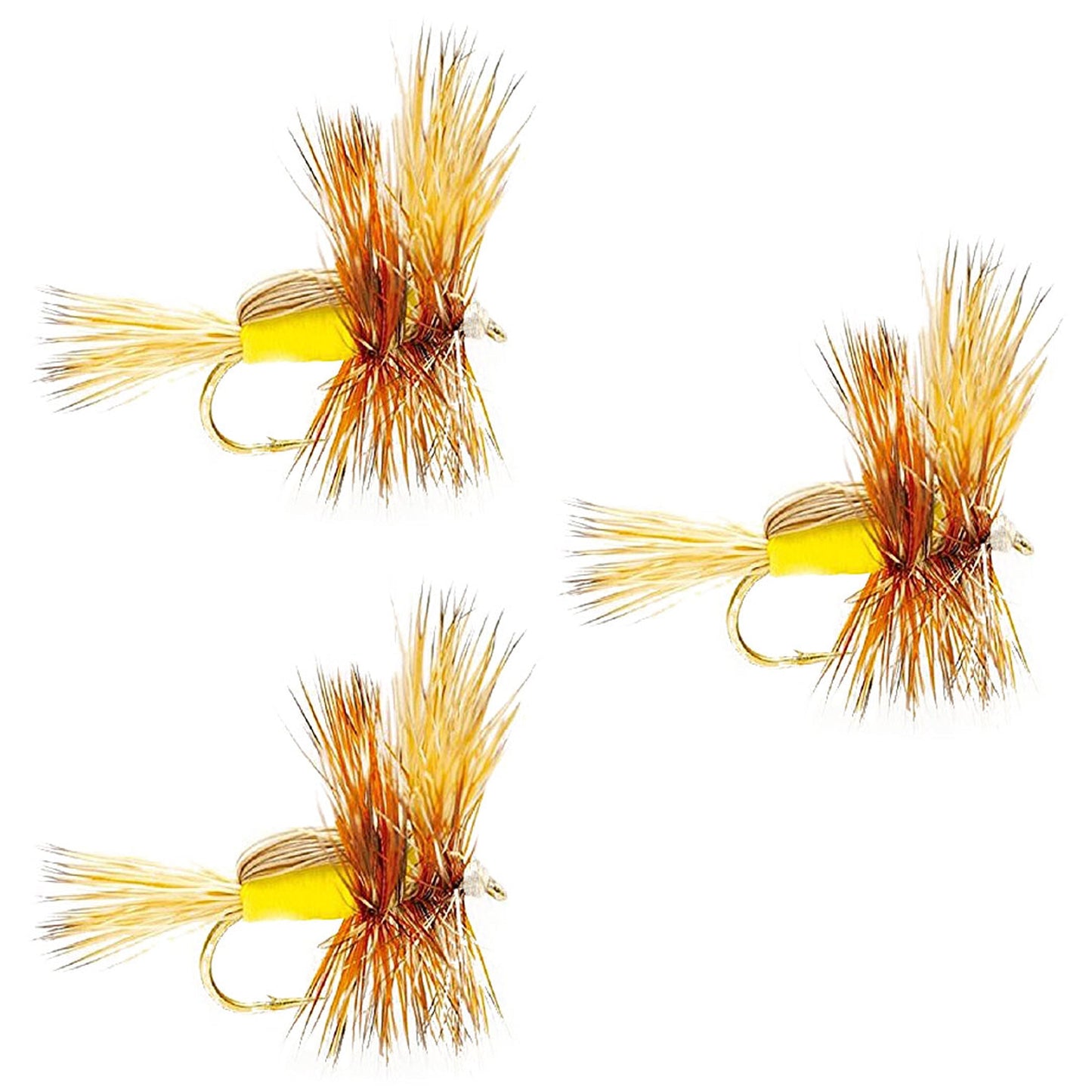 Set of 3 Barbless Yellow Humpy Dry Flies - Size 16 - Korvel