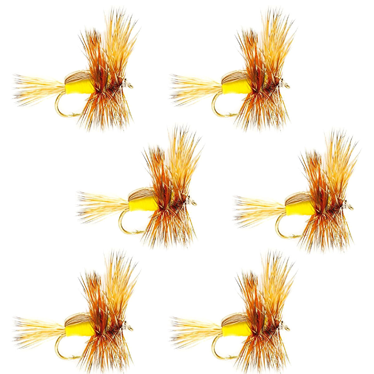 Classic Yellow Humpy Dry Fly Set - 6 Size 10 Flies for Trout Fishing - Korvel