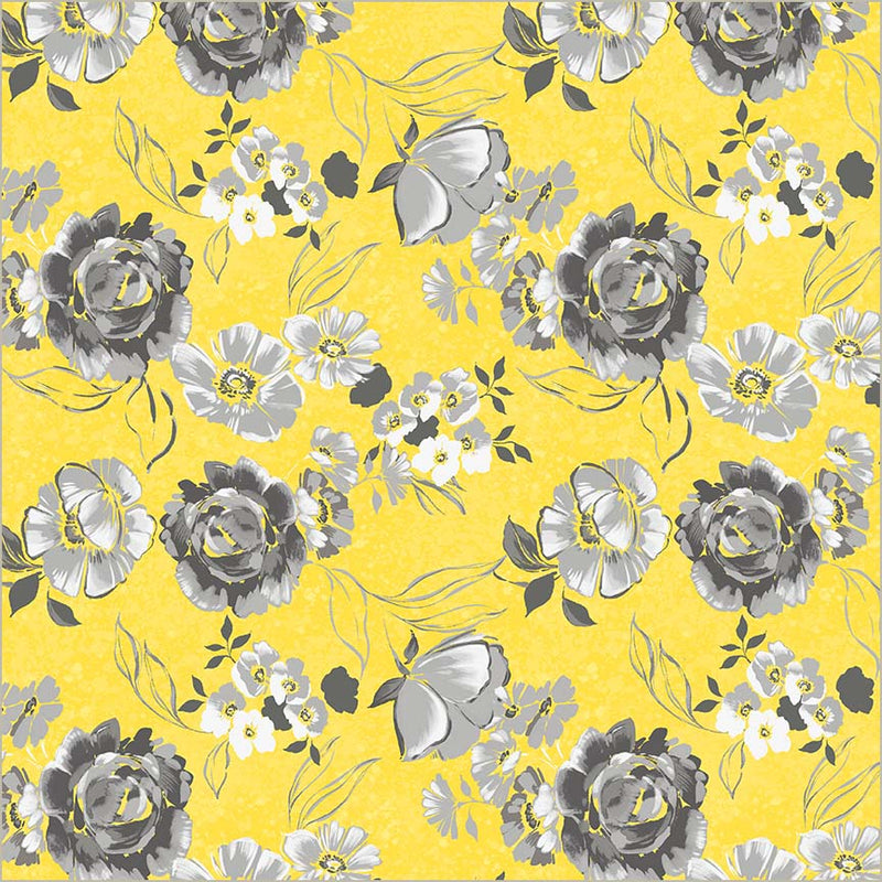 Yellow Verona Fiori Cotton Fabric - 44"/45" Per Yard