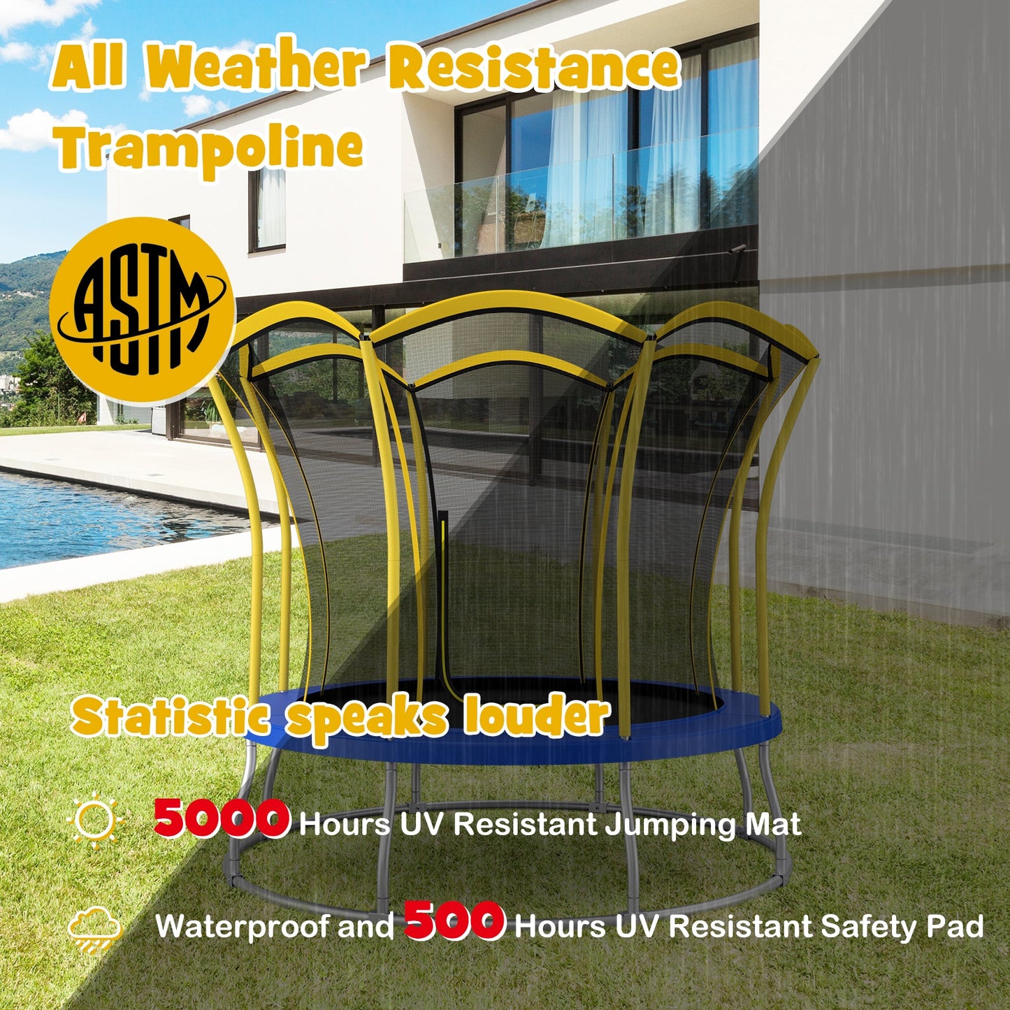 Trampolín Único en Forma de Flor de 10 Pies con Estructura de Acero Galvanizado - Amarillo