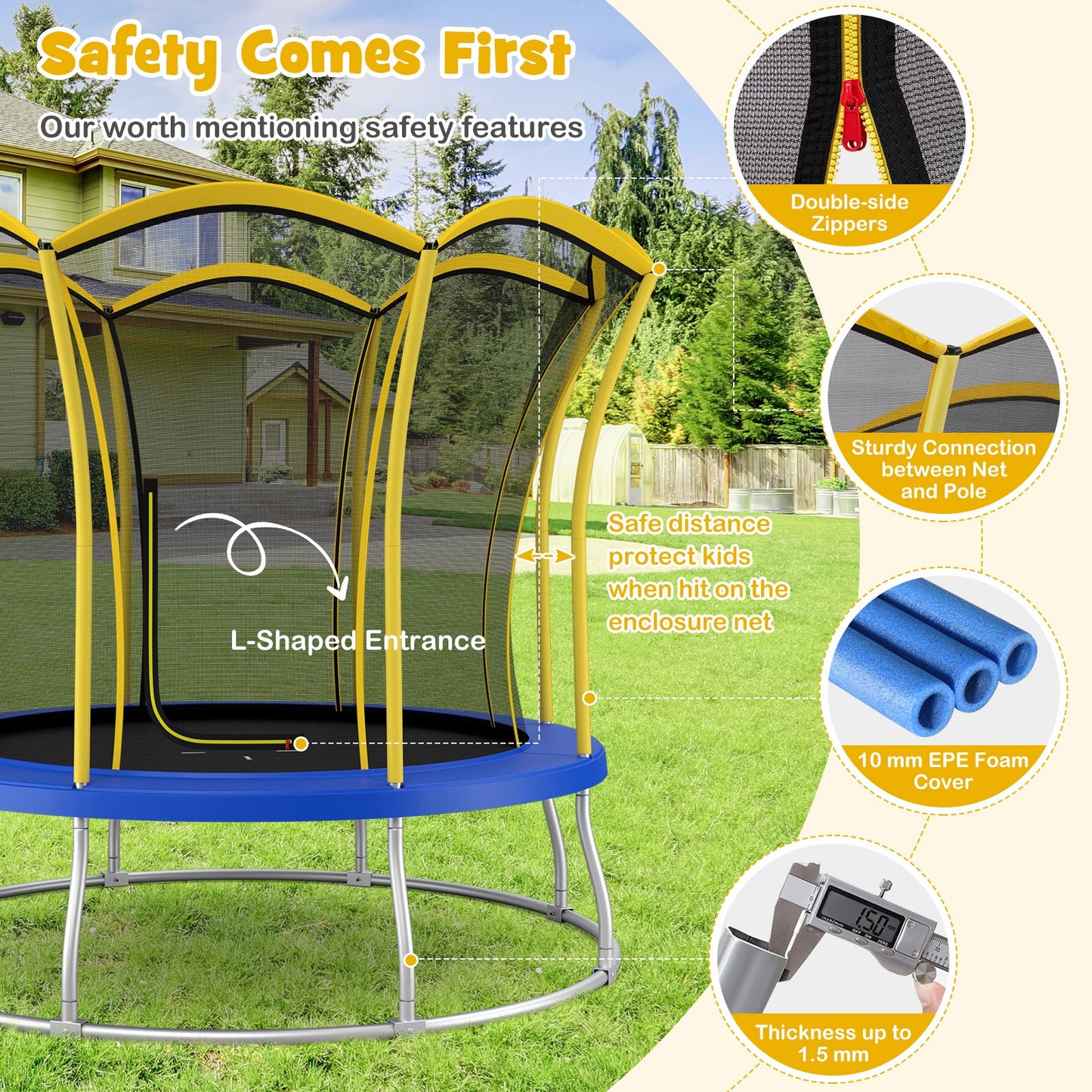 Trampolín Único en Forma de Flor de 10 Pies con Estructura de Acero Galvanizado - Amarillo