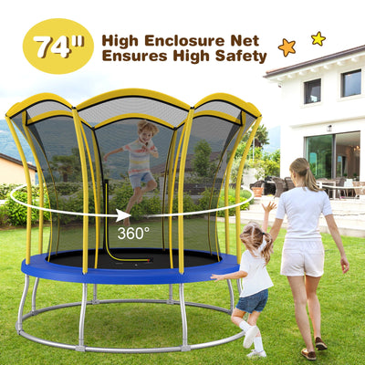 8 Feet Outdoor Flower Shape Trampoline with Enclosure Net - Yellow