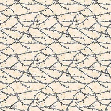 Tissu en coton beige barbelé Yippie Ki Yay! - 44"/45" par yard