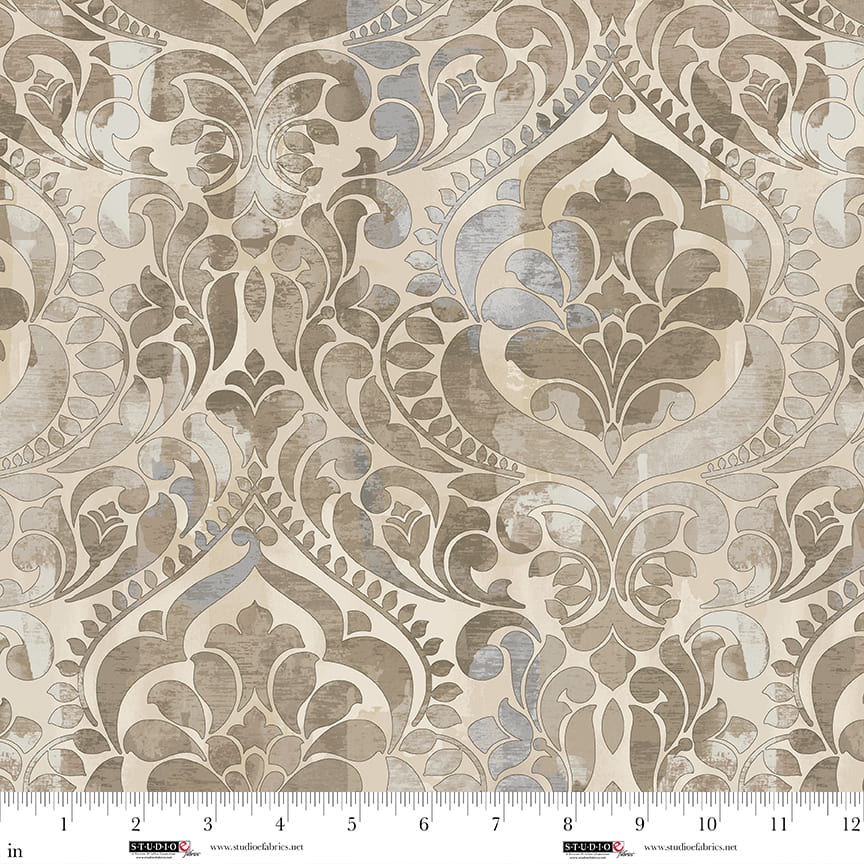 Vous Damask ! Tissu en coton sepia large par yard
