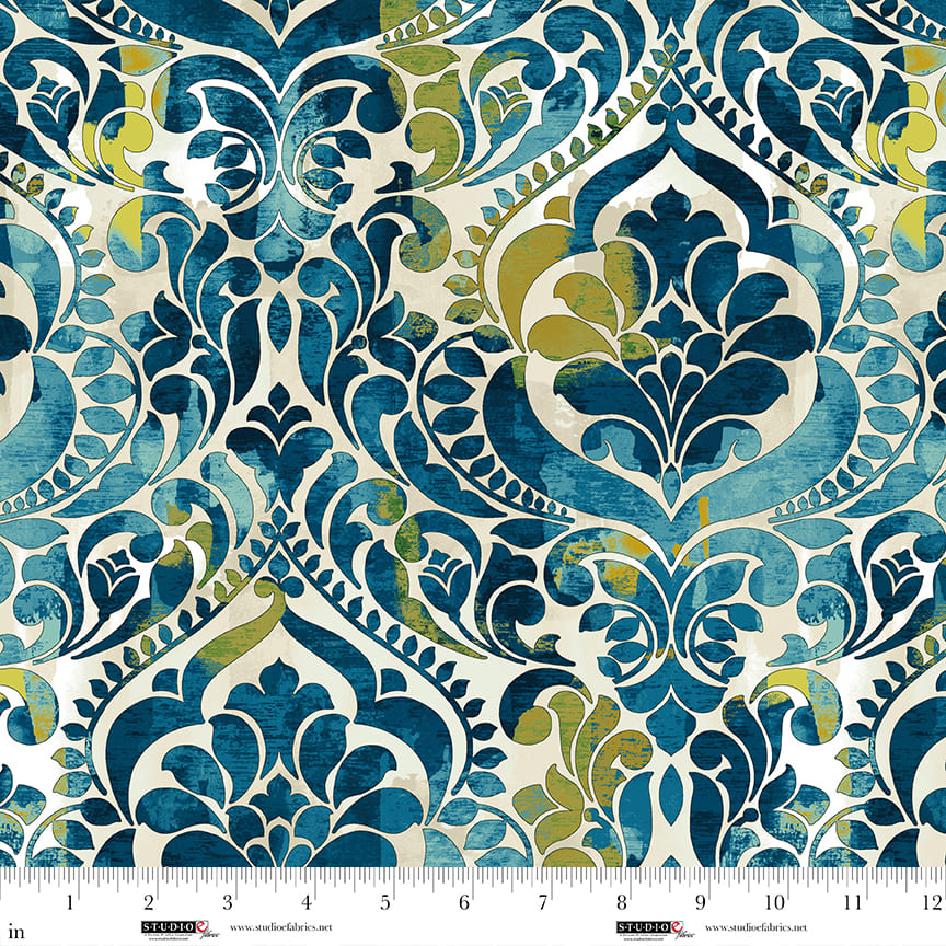 Vous Damask ! Tissu en coton large teal par yard