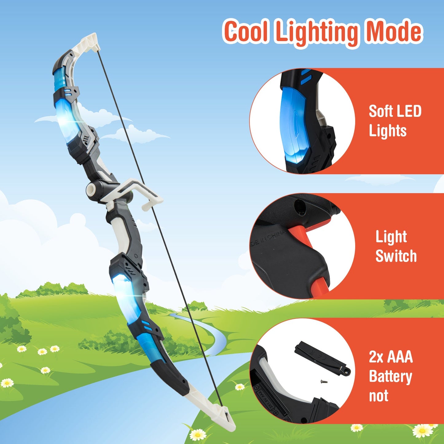 Youth Archery Bow Set with LED Light and 20 Suction Cup Arrows
