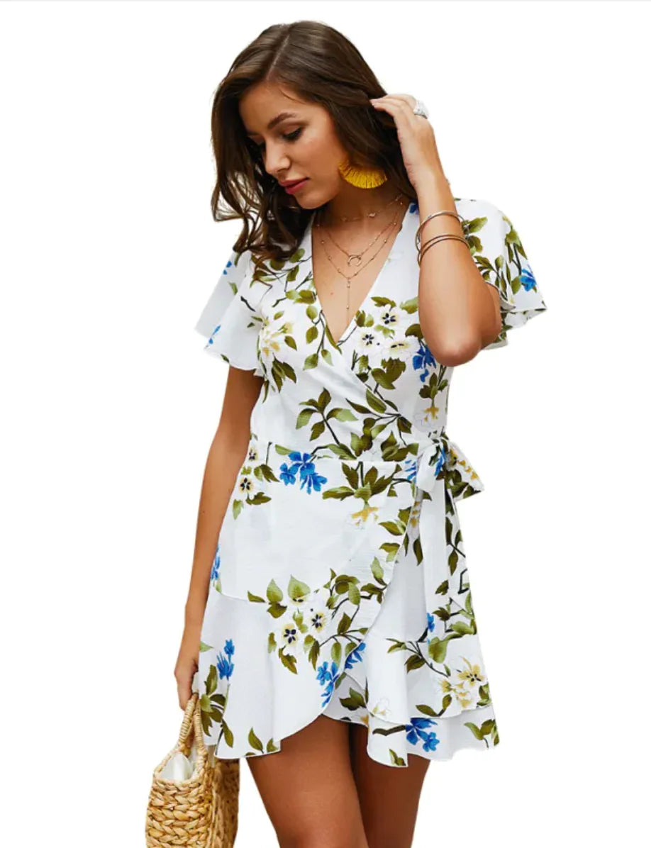 Vestido de Manga Mariposa con Escote en V