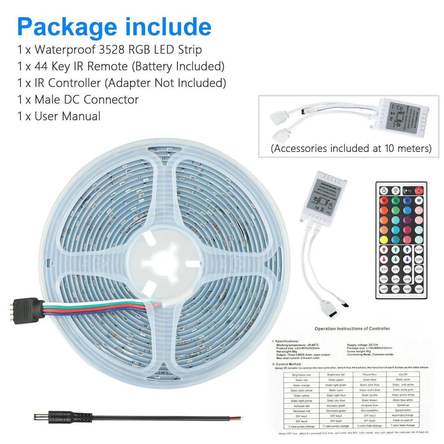 Rubans LED RGB flexibles de 32 pieds avec télécommande