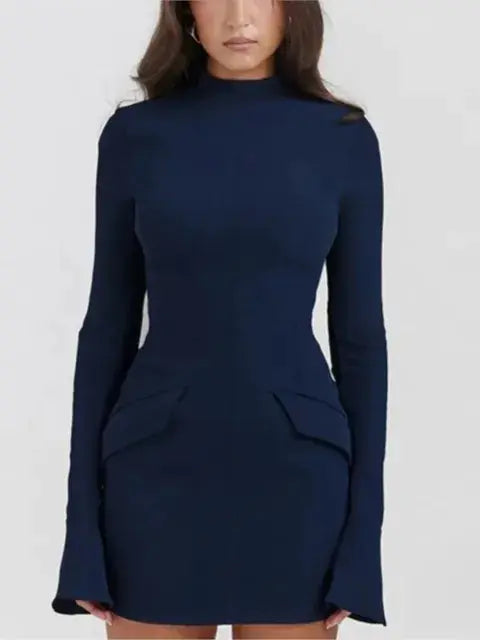 Robe Mini Bleu Foncé Taille Haute Élégante