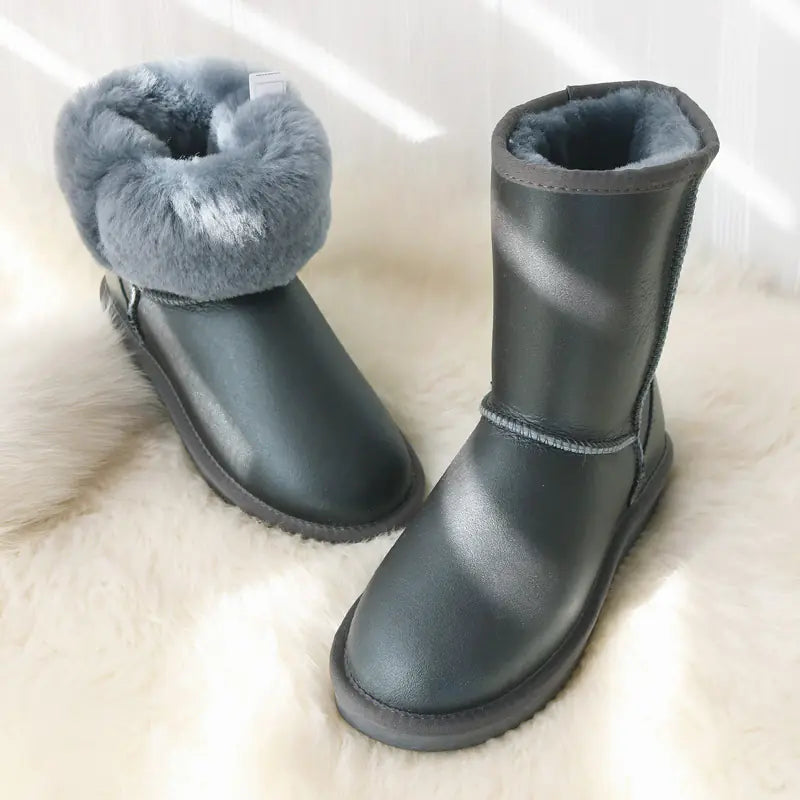 Botas de Nieve de Piel de Oveja Impermeables para Mujeres