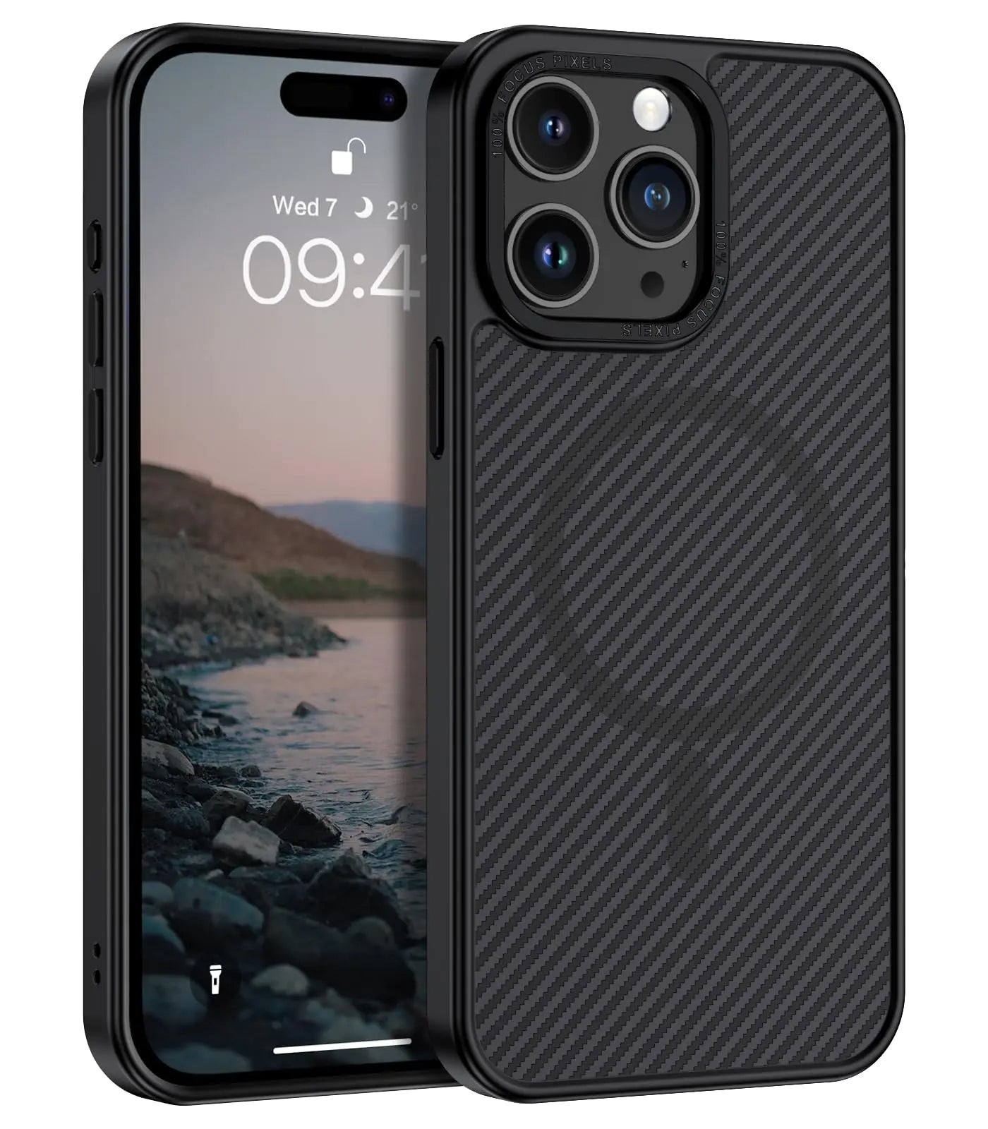 Coque en fibre de carbone BENTOBEN pour iPhone 15 Pro Max - Mince et protectrice