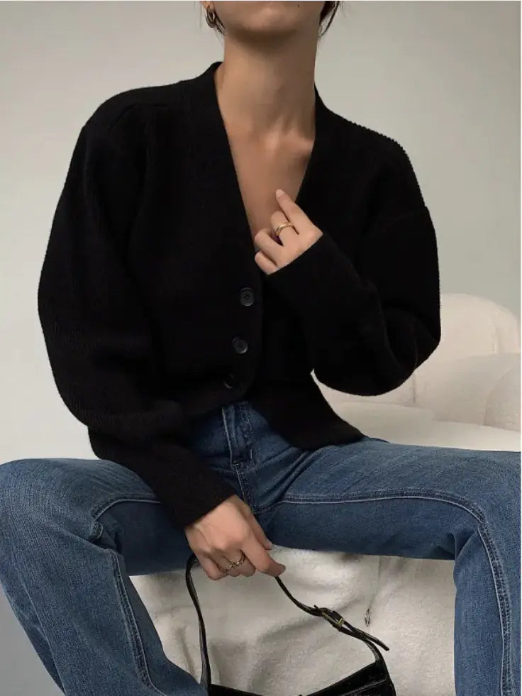 Fashion V-neck Sweater Coat for Women - Stylish Short and Long Sleeves