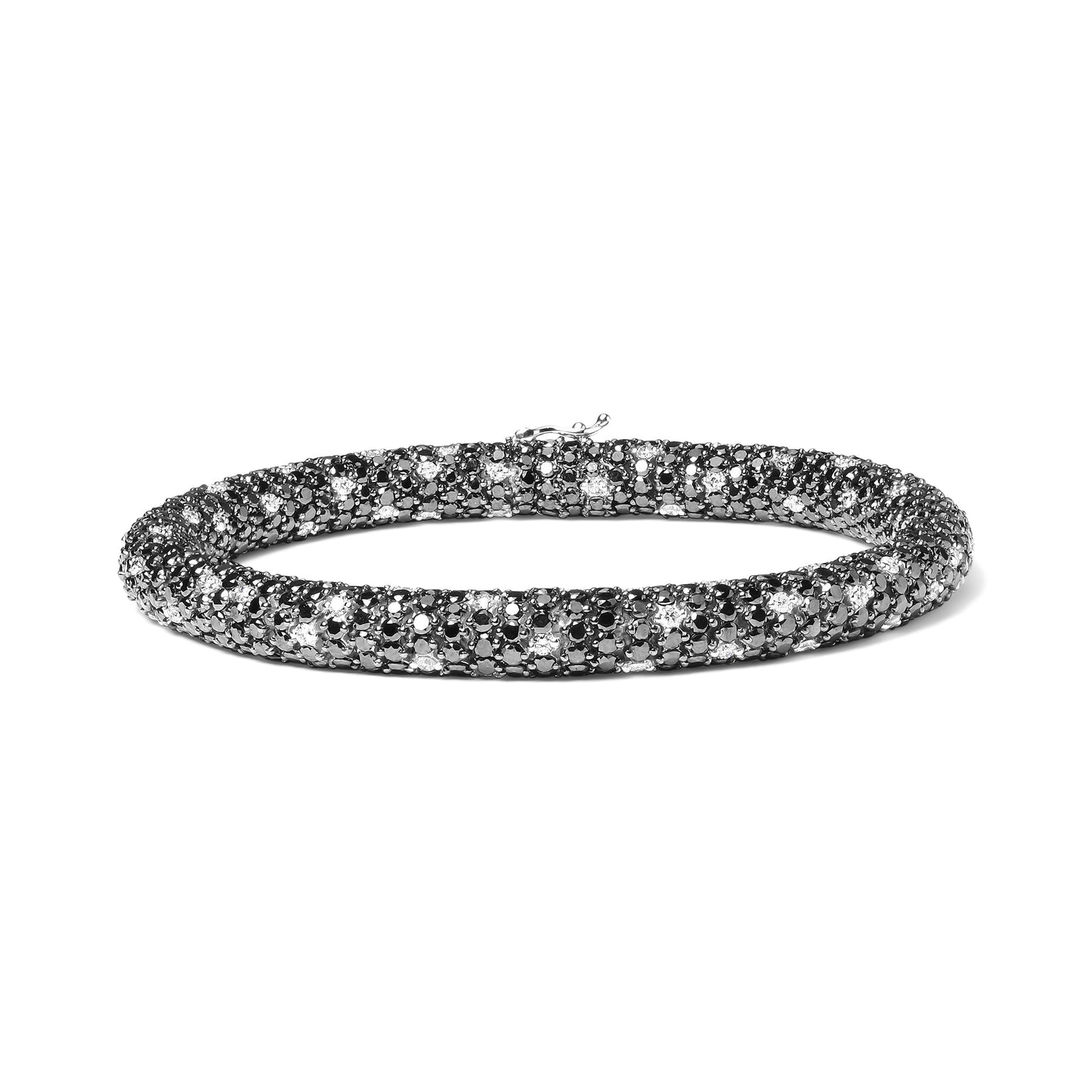 Bracelet Éternité en Or Blanc 18K avec Diamants Noirs et Blancs - Taille 7"